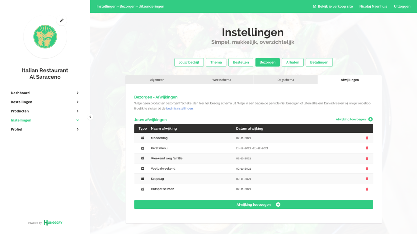 Instellingen+-+Bezorgen+-+Uitzonderingen++KLANt